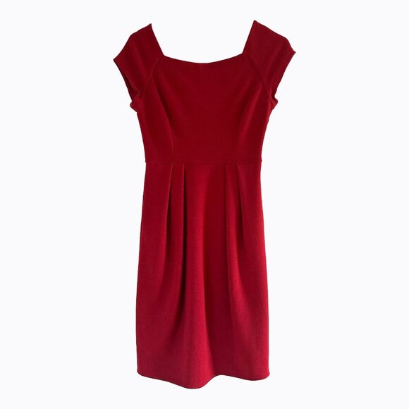DVF Classic Red Sheath Dress Sz4 Wool Pleated Cap Sleeve V-Neck Back Y2K Classic - Picture 1 of 9